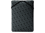 Housse grise pour ordinateur portable avec un motif géométrique noir et le logo HP.
