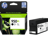 Paquet de cartouches d'encre HP 950XL. Couleurs noir et blanc. Contient une cartouche d'encre noire.