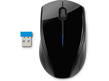 Charger l'image dans la galerie, Une souris sans fil noire avec un récepteur USB bleu à côté, sur une surface blanche. La souris est brillante.
