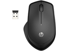 Charger l'image dans la galerie, Souris sans fil HP noire avec un récepteur USB, sur fond blanc.
