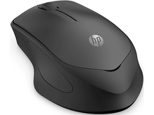 Charger l'image dans la galerie, Souris sans fil HP noire avec le logo HP, une molette de défilement et un design incurvé.
