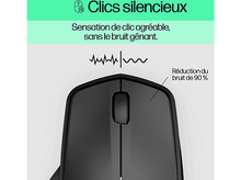 Charger l'image dans la galerie, Une souris noire avec une molette centrale est montrée, avec du texte indiquant la réduction du bruit.
