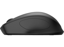 Charger l'image dans la galerie, Une souris d'ordinateur noire, vue de côté, avec une forme incurvée et une indentation ovale.
