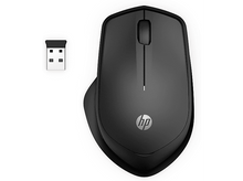 Charger l'image dans la galerie, Une souris sans fil HP noire avec un récepteur USB. Le logo HP est visible.
