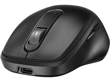 Charger l'image dans la galerie, Souris sans fil noire avec une molette de défilement et un port USB-C. Fond noir.
