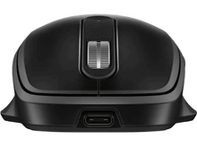 Charger l'image dans la galerie, Souris sans fil noire. Vue de dessus montrant une molette de défilement et un port USB-C.
