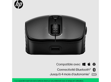 Charger l&#39;image dans la galerie, Souris sans fil noire avec molette et port de charge. Logo HP en haut.
