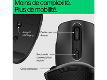 Charger l&#39;image dans la galerie, Gros plan de la souris avec des étiquettes. Montre le défilement 4 directions, un bouton de changement rapide et des clics silencieux.
