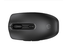 Charger l&#39;image dans la galerie, Souris sans fil HP noire, vue de dessus. Possède une molette et un bouton Bluetooth.
