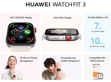 Charger l&#39;image dans la galerie, HUAWEI Smartwatch Fit 3 Bracelet en fluoroélastomère Noir (55020CEC) Smartwatch Noir
