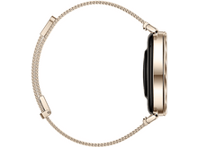 Charger l&#39;image dans la galerie, Vue latérale d&#39;une smartwatch dorée avec bracelet en maille.
