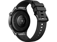 Charger l&#39;image dans la galerie, Smartwatch noire, vue arrière. Bracelet noir, bord argenté et capteur noir. Fond blanc.
