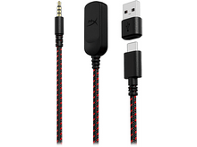 Charger l&#39;image dans la galerie, Câbles audio : une prise jack 3,5 mm, un boîtier noir et des câbles USB-C/USB.
