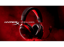 Charger l&#39;image dans la galerie, Casque de jeu noir et rouge avec micro, fond rouge.
