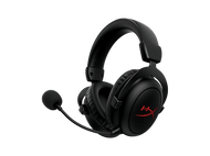 Casque noir avec microphone. Le logo HyperX est visible sur l'écouteur.