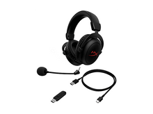 Charger l&#39;image dans la galerie, Casque de jeu noir avec micro et accessoires, dont un adaptateur USB et deux câbles.
