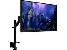 Charger l&#39;image dans la galerie, Moniteur noir sur un support. L&#39;écran affiche une scène fantastique avec des arches et des arbres.
