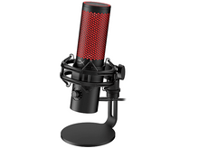 Charger l&#39;image dans la galerie, Microphone noir sur un support. Maille rouge sur le dessus. Un bouton de contrôle du volume est visible.
