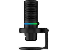 Charger l&#39;image dans la galerie, Micro noir avec une grille métallique, une bande lumineuse et un support. Le nom de la marque est visible.
