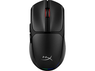 Souris de jeu noire. Molette avec anneau rouge, logo et boutons latéraux. Vue de dessus.