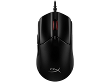 Charger l&#39;image dans la galerie, Souris d&#39;ordinateur noire avec une molette rouge et un logo en bas. C&#39;est une souris HyperX.

