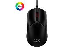 Charger l&#39;image dans la galerie, Souris gaming noire avec cercle d&#39;éclairage RGB sur une surface blanche.
