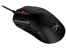 Charger l&#39;image dans la galerie, Souris d&#39;ordinateur noire avec molette rouge et logo HyperX.
