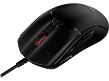 Charger l&#39;image dans la galerie, Une souris de jeu noire avec une molette rouge et un câble noir.
