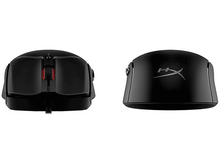 Charger l&#39;image dans la galerie, Souris gaming noire, deux vues. Une vue de dessus, une vue latérale. Logo HyperX visible.
