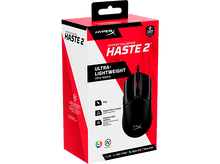 Charger l&#39;image dans la galerie, Souris de jeu HyperX Haste 2 dans sa boîte. Comprend une souris noire avec un design de boîte rouge et blanc.
