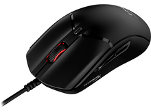 Charger l&#39;image dans la galerie, Souris gaming HyperX noire avec molette rouge et cordon. Boutons latéraux et logo.
