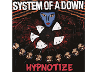 Pochette de l'album 'Hypnotize' de System of a Down. Comporte un visage bleu, un design d'horloge et des crânes.