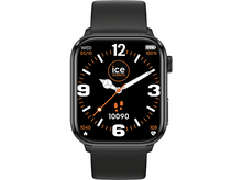 Charger l&#39;image dans la galerie, Une montre connectée noire avec un cadran carré, affichant l&#39;heure et les données de santé, bracelet noir.
