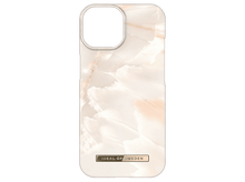 Charger l'image dans la galerie, Coque de téléphone avec design marbre. Couleurs blanc et rose avec logo doré Ideal of Sweden.
