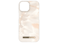 Coque de téléphone avec design marbre. Couleurs blanc et rose avec logo doré Ideal of Sweden.