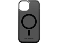 Une coque de téléphone transparente avec un motif de cercle noir au dos.