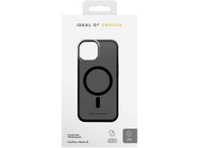 Charger l'image dans la galerie, Une coque transparente pour iPhone 15 dans une boîte, avec un cercle noir et un signe moins.
