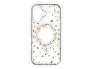 Coque de téléphone : Transparente avec intérieur noir, motif floral, cercle et découpe caméra.