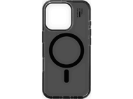 Coque de téléphone transparente avec découpe pour la caméra et zone magnétique circulaire. La coque est vide.