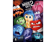 Pochette du film Inside Out 2 avec des personnages. Des personnages bleus, roses, verts, rouges et violets sont présentés.