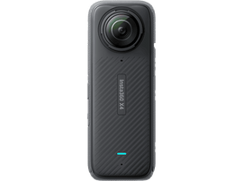 Caméra Insta360 X4 : Une caméra noire cylindrique à 360 degrés. Elle a un objectif de chaque côté.