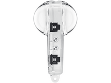 Charger l&#39;image dans la galerie, Une vue latérale claire et plastique d&#39;un appareil avec deux extrémités arrondies et des clips noirs.
