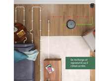 Charger l&#39;image dans la galerie, L&#39;aspirateur robot nettoie une pièce, indiqué par des flèches. Le robot commence à droite.
