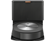 Charger l&#39;image dans la galerie, Aspirateur robot noir et sa station de charge. Fond blanc.

