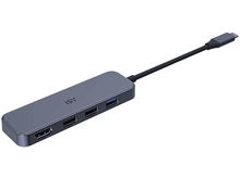 Charger l&#39;image dans la galerie, Un hub USB-C ISY gris avec divers ports, sur une surface blanche.
