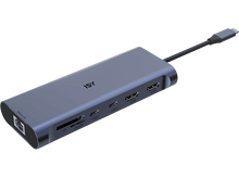 Charger l&#39;image dans la galerie, Hub USB-C ISY bleu avec plusieurs ports, dont HDMI, USB-C et USB-A.
