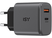 Charger l&#39;image dans la galerie, ISY Adaptateur secteur GaN USB-A/USB-C 65 W Gris (IWC 4065-GR)
