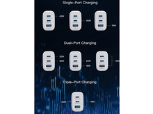 Charger l&#39;image dans la galerie, Diagramme des ports de charge sur des chargeurs blancs, montrant les configurations USB-C et USB-A.
