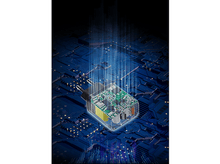 Charger l&#39;image dans la galerie, Chargeur transparent avec composants internes et circuit imprimé visibles. Fond numérique bleu.
