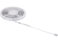 Une bobine de guirlandes lumineuses à LED, déroulée. Les lumières sont blanches, avec un connecteur blanc.